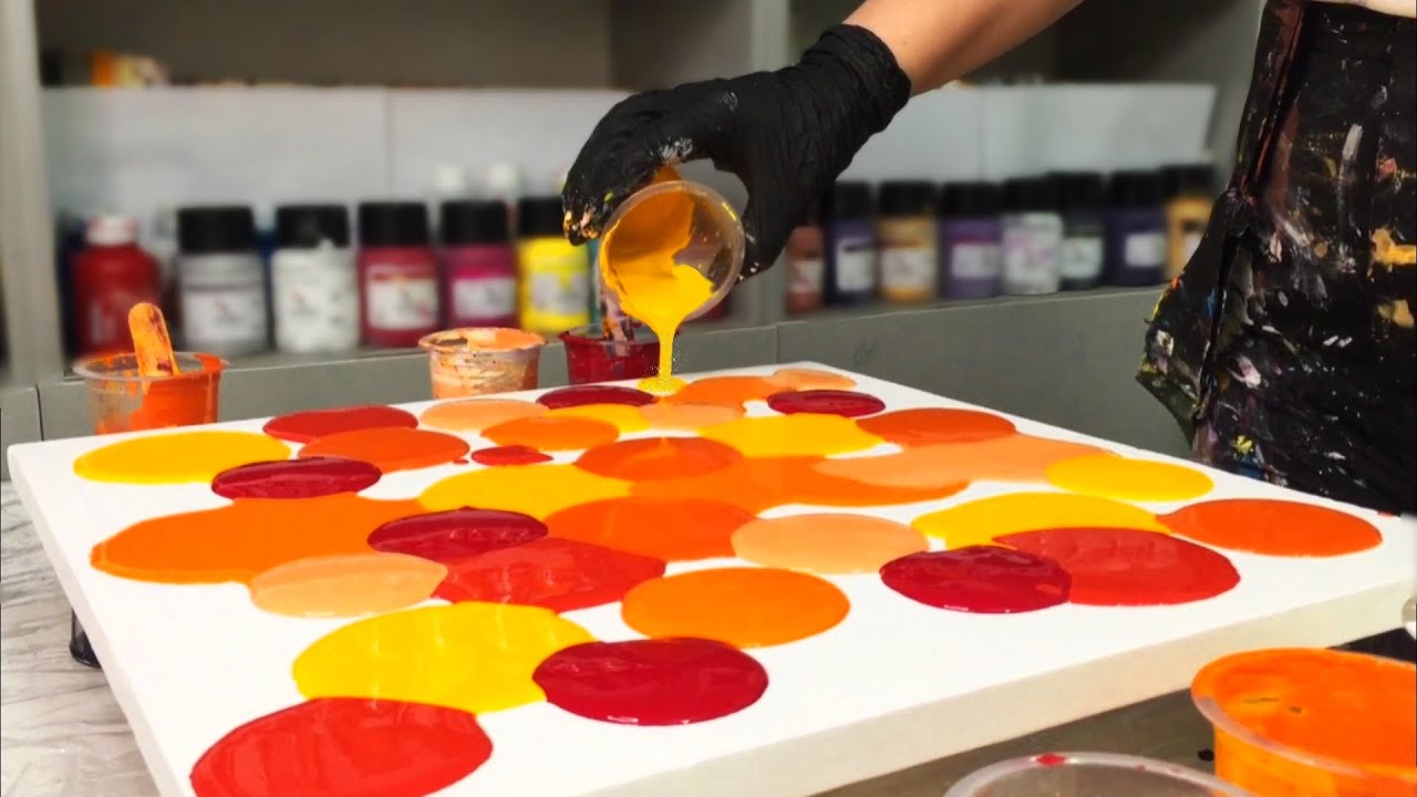 Liquid puddles of gorgeous colors! - A New Autumn palette acrylic pouring swipe!