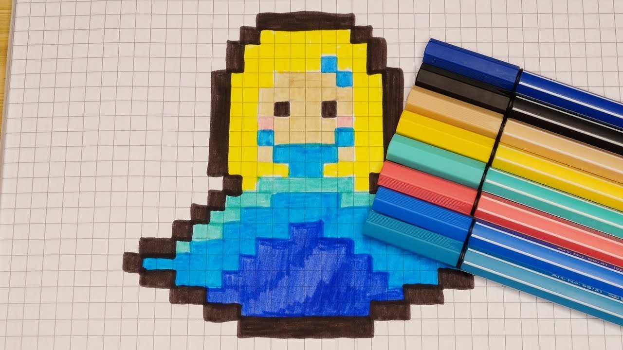 DIY Handmade Drawing Pixel Art | How to draw a cute Winter Princess | Draw with Me