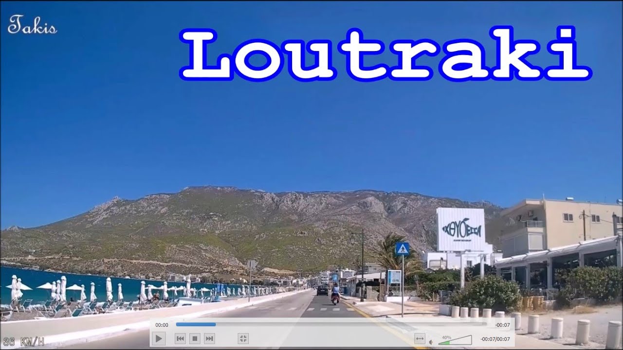 Driving through the town of Loutraki, Greece
