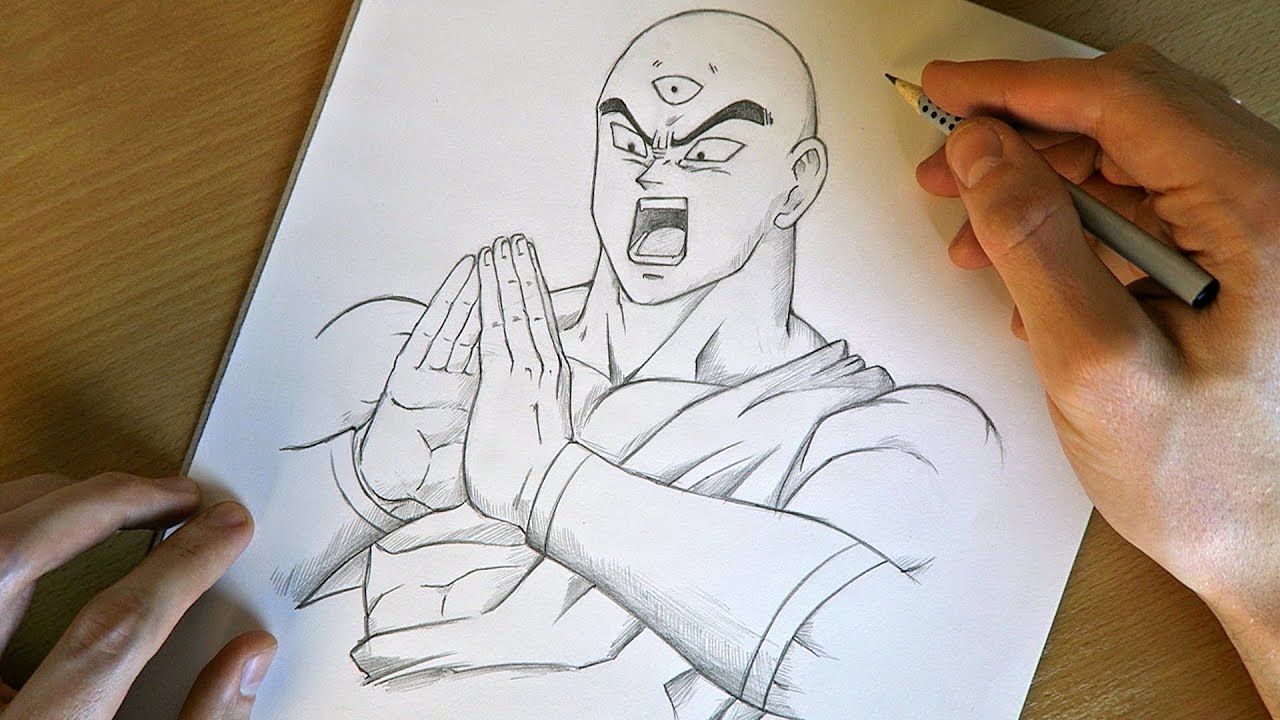 How to Draw Tien Shinhan (Tenshinhan) | Step by Step Anime Drawing Tutorial | DBZ