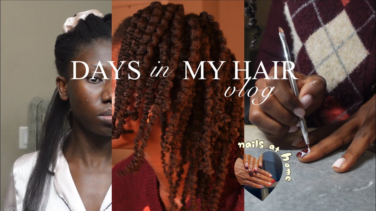 Hair & Nails vlog | braid out, chats , first month nail set 🎀