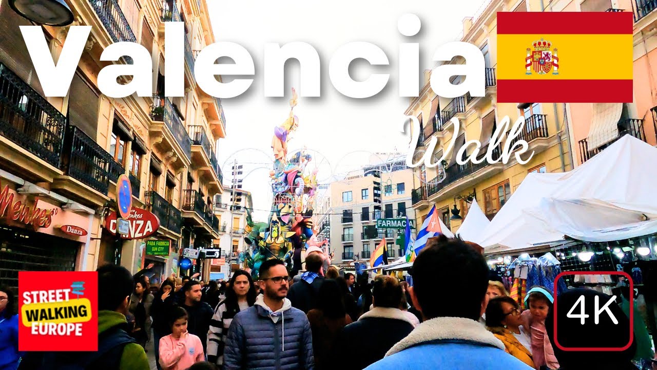 Valencia Spain 4K Walking Tour | Fallas Festival 2025 Highlights & Street Parade