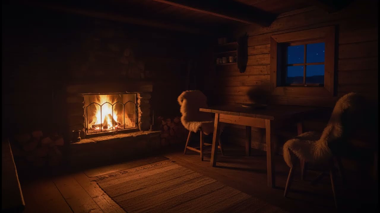 Fire Burning in a Cozy Cabin Fireplace – Silent Fireplace Scene (No Sound, 3 Hours, 4K)