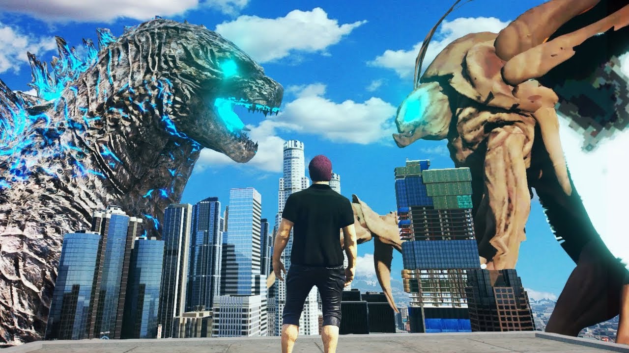 【Officer Ck】GTA5 GODZILLA EARTH vs MOTHRA ! 怪獸行星哥吉拉对抗摩斯拉 ! (怪兽大战！)