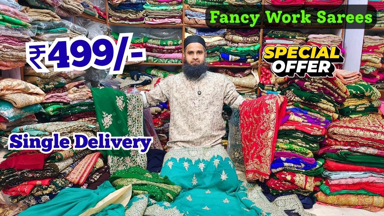 Latest Stone Work Sarees 💫 ₹499/- Tissue Organza | Banarasi Katan Sarees | Hyderabad Market