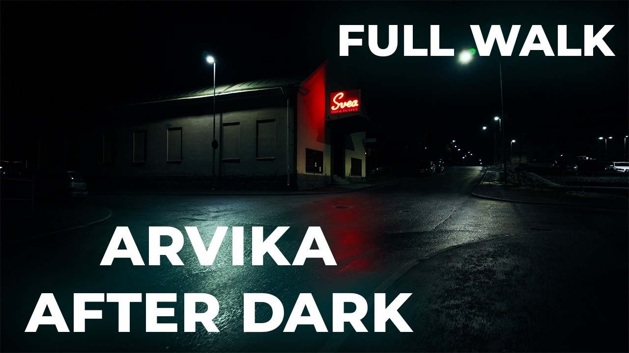 Arvika After Dark | Sunday Night in a Swedish Small Town | Full Walk *Environmental Sound + Music*