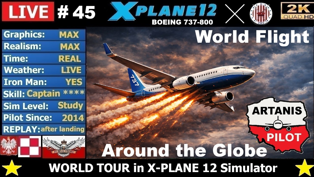 #45 ✈️ Around the World Argentina SAZB - SAVT  🔥 UN - REAL B737 Cpt. 🔴 LIVE X-PLANE 12