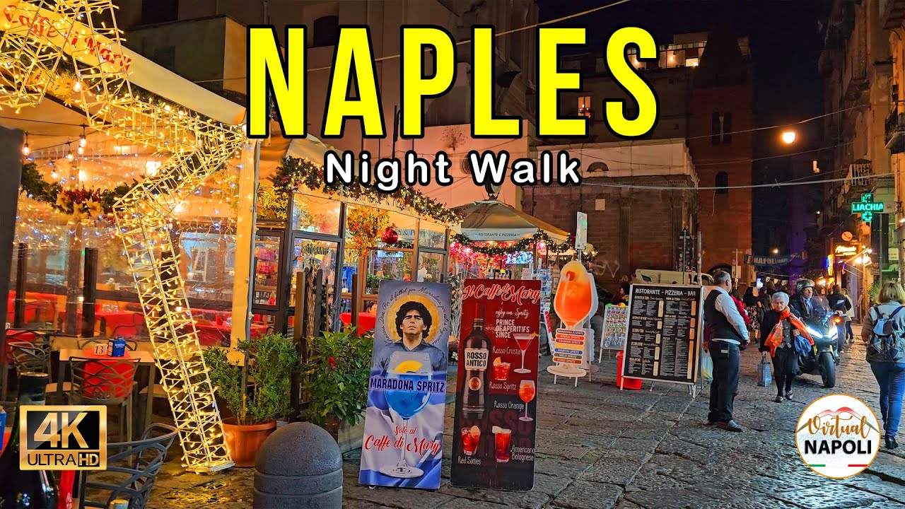 Walking Tour Naples - Italy Night Walk Via dei Tribunali, Piazza Bellini, Port`Alba 4k UHD 60fps