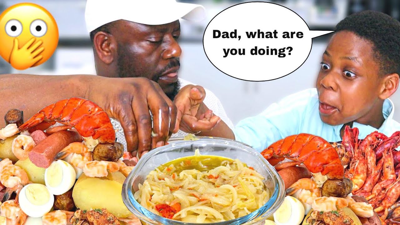 TAKING MY SON'S FOOD WITHOUT ASKING TO SEE HOW HE REACTS ft  SEAFOOD BOIL MUKBANG