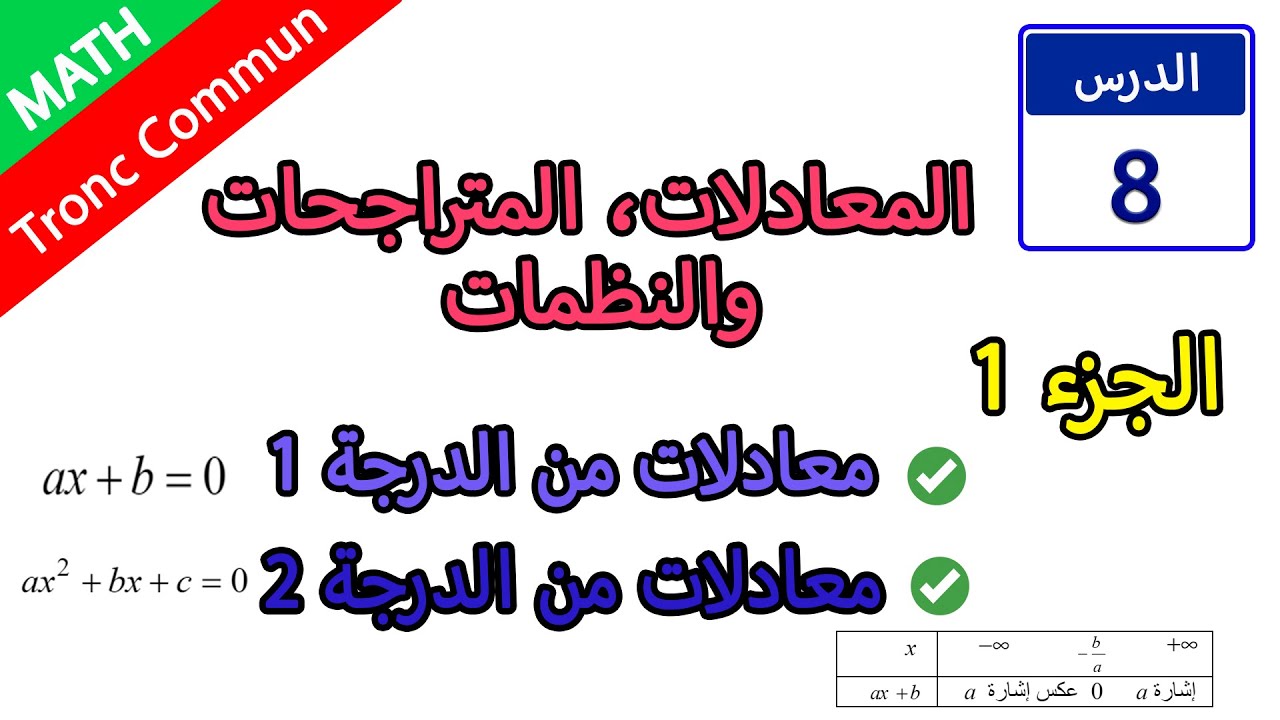 TCS | الرياضيات | الدرس 8: المعادلات والمتراجحات والنظمات | الجزء 1: المعادلات من الدرجة 1 و 2