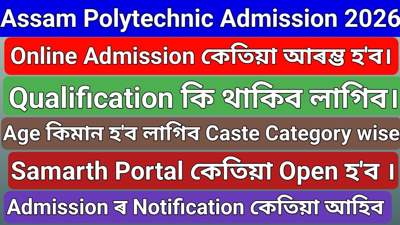 Assam Polytechnic Admission 2026 // When start online Application// Qualification, Age Limit etc