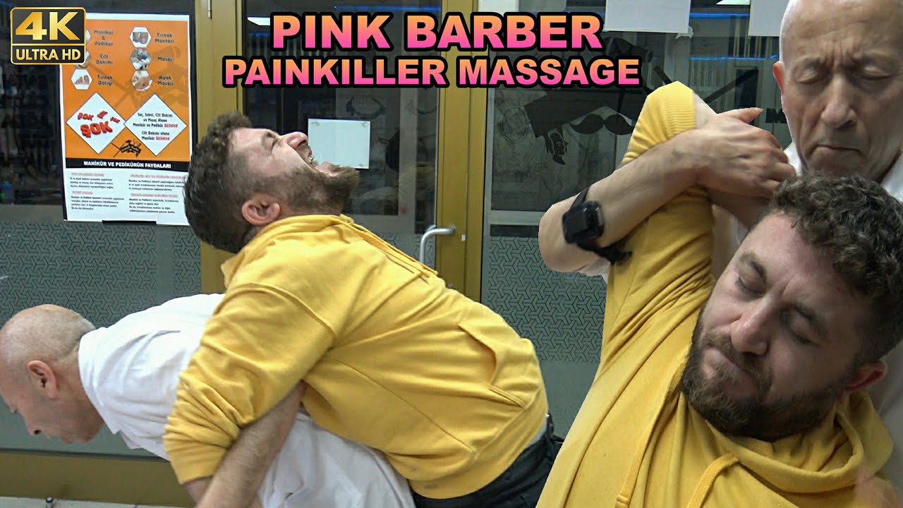 ASMR PINK BARBER PAINKILLER MASSAGE &BACK CRACK& head, face, back, elbow, friction massage #exercise