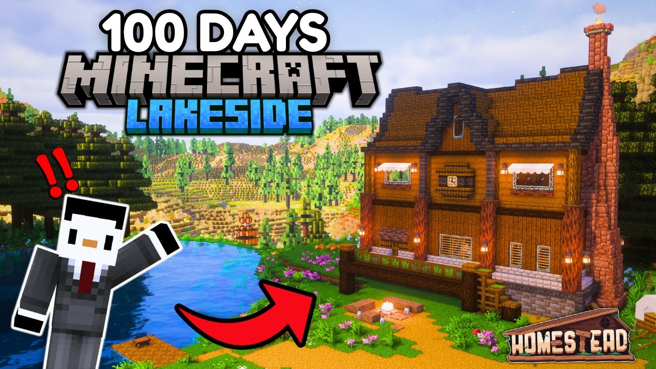 I Survived 100 Days Building a Cozy Lakeside Cabin in Minecraft