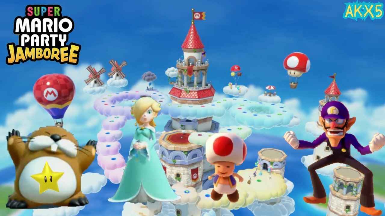 Super Mario Party Jamboree Mario's Rainbow Castle Monty Mole Vs Rosalina Waluigi Toad Gameplay