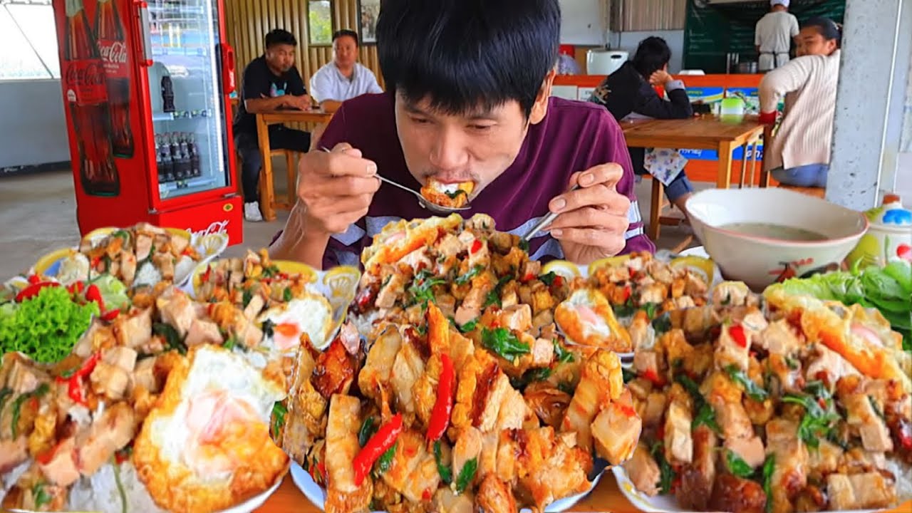 กะเพราหมูกรอบแกล้มผักสดแซ่บคักอีหลีครับพี่น้องMUKBANG EATING SHOW#โก้อีสานพาแดก