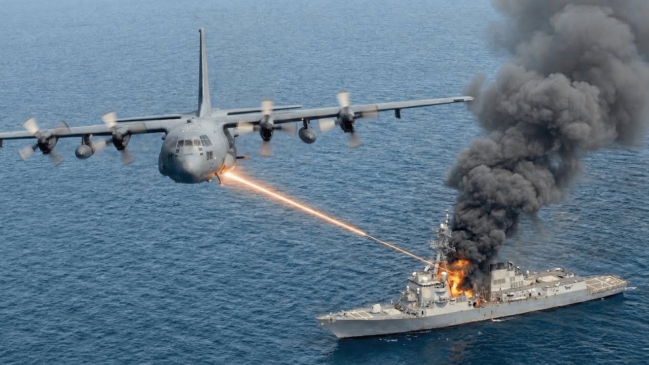 US Air Force AC-130 Gunship in Action Firing All Weapons to Sink Massive Ship During SINKEX