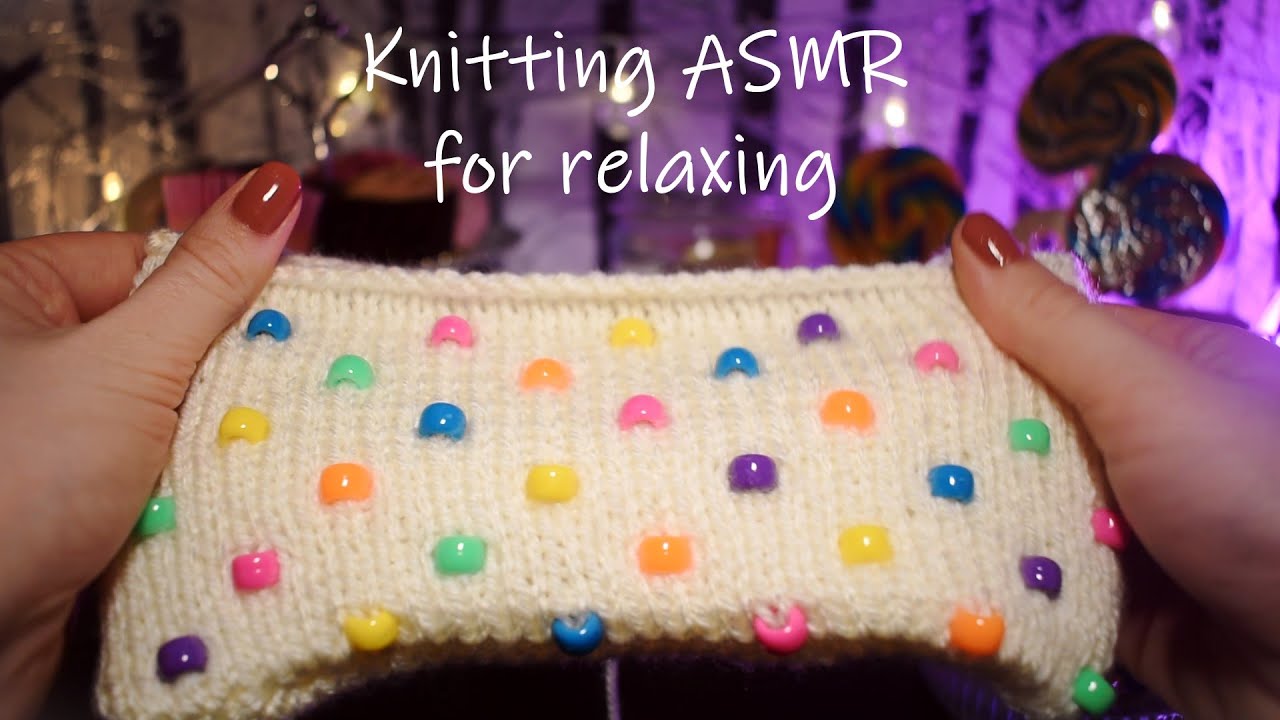 ASMR Knitting, Candy Coloured Plastic Beads, Knitting in Silence with No Talking!