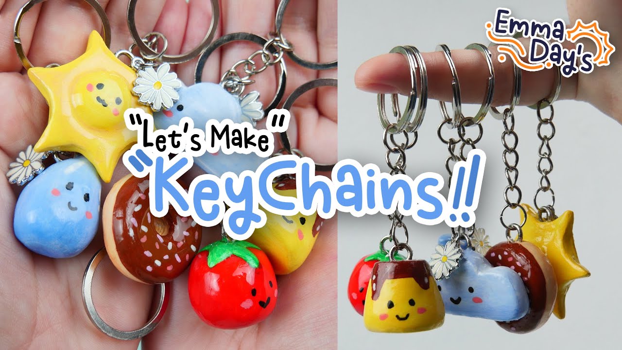 How to make Keychains with Air dry clay🍮🍅🍩 / no bake