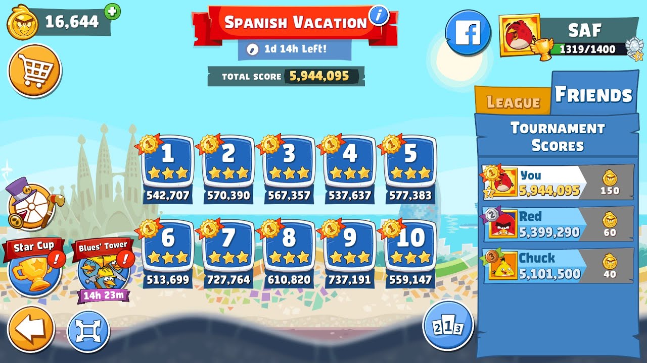 Angry Birds Friends. Spanish Vacation (27.04.2023). All levels 3 stars. Passage from Sergey Fetisov