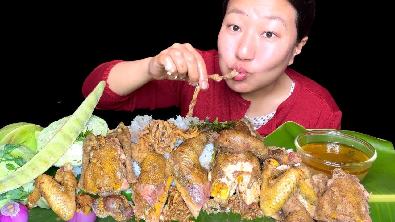 Village Chicken Singju, Raw Veggies, Chicken Soup, Long Stink Bean, Raw Cabbage Mukbang