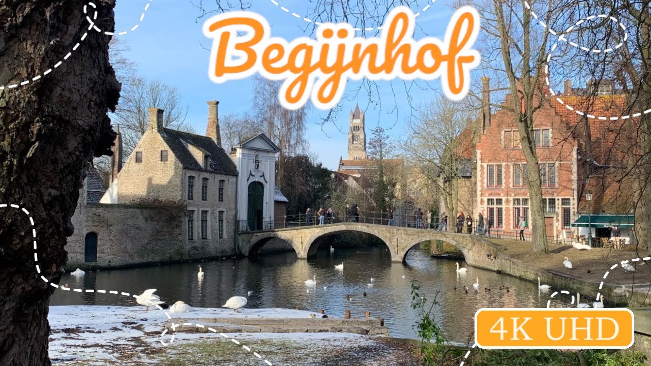 BRUGES : Beguinage and Minnewater tour (Brugge Belgi&euml;) [4K]