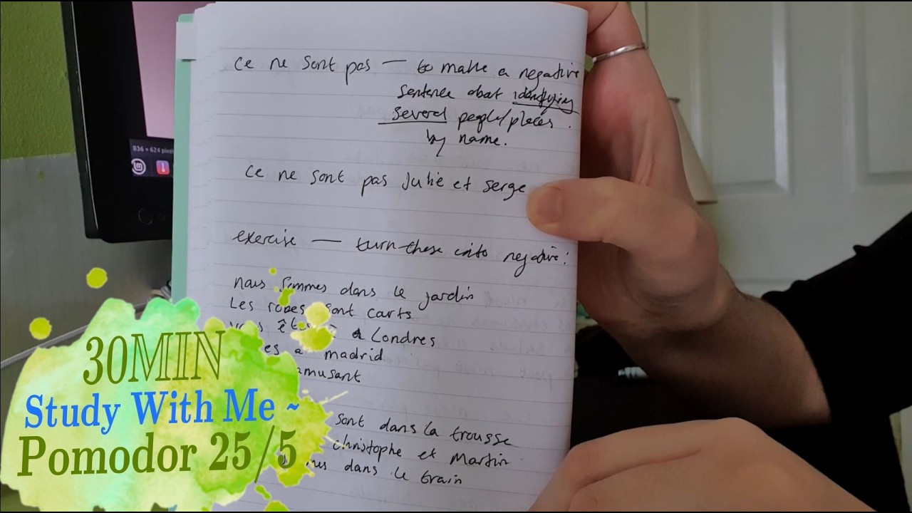 EP72📚 1Hour 30MIN Study With Me FRENCH [RAIN ASMR] A1-A2 sentence structure & Examples | Real sound