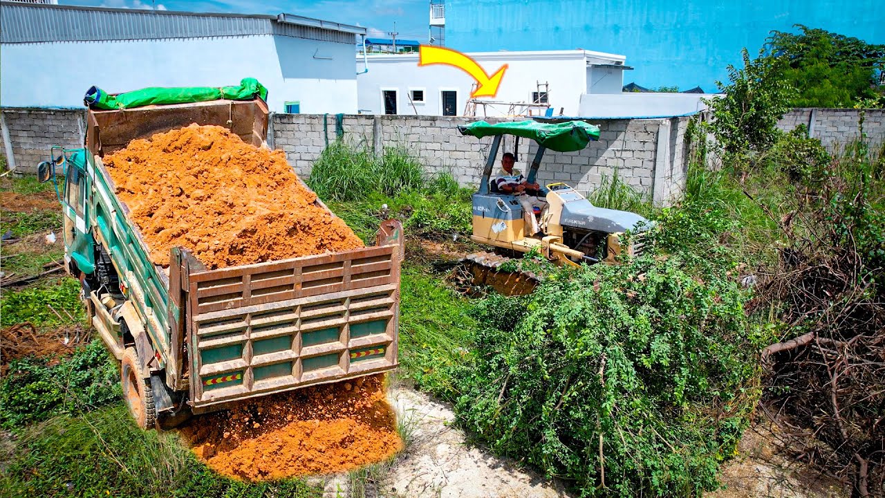 Nicely New Project! Landfill by Bulldozer D20 & Dump Truck 5Ton Push Soil Delete Small Tree & Grass