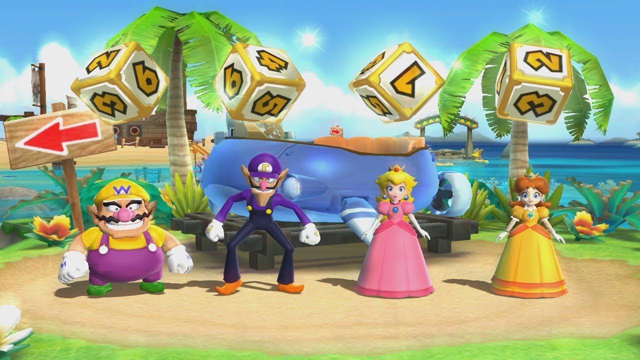 Mario Party 9 - Blooper Beach 4 Players - Wario Vs Waluigi Vs Peach Vs Daisy (Master Difficulty)