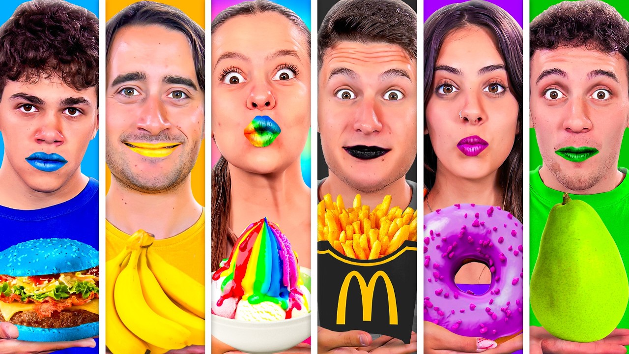MANGIAMO SOLO CIBO DEL COLORE DEL ROSSETTO CON TUTTI I NOSTRI AMICI PER 24 ORE!💄