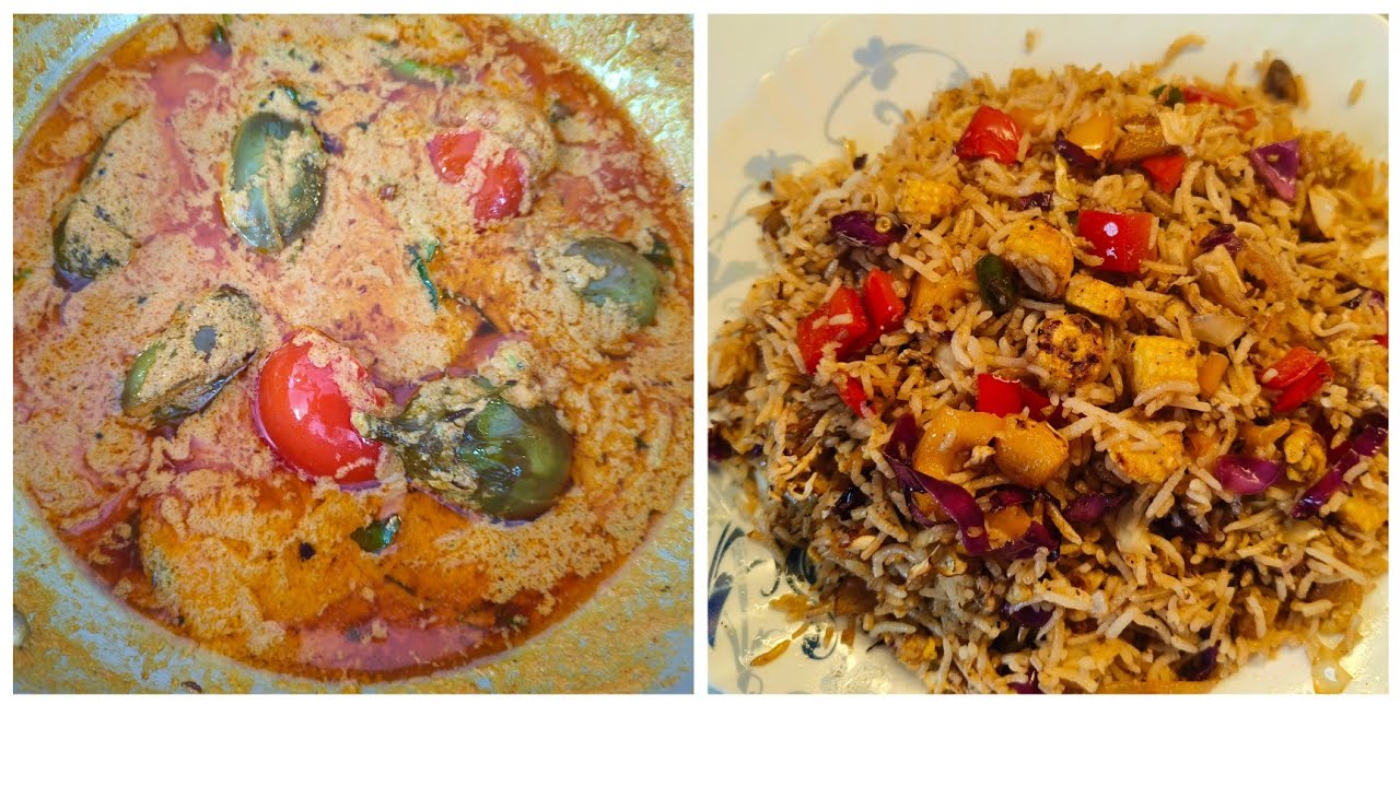 Mushroom baby corn vegetables fried rice and Baga re baingan recipe 😋