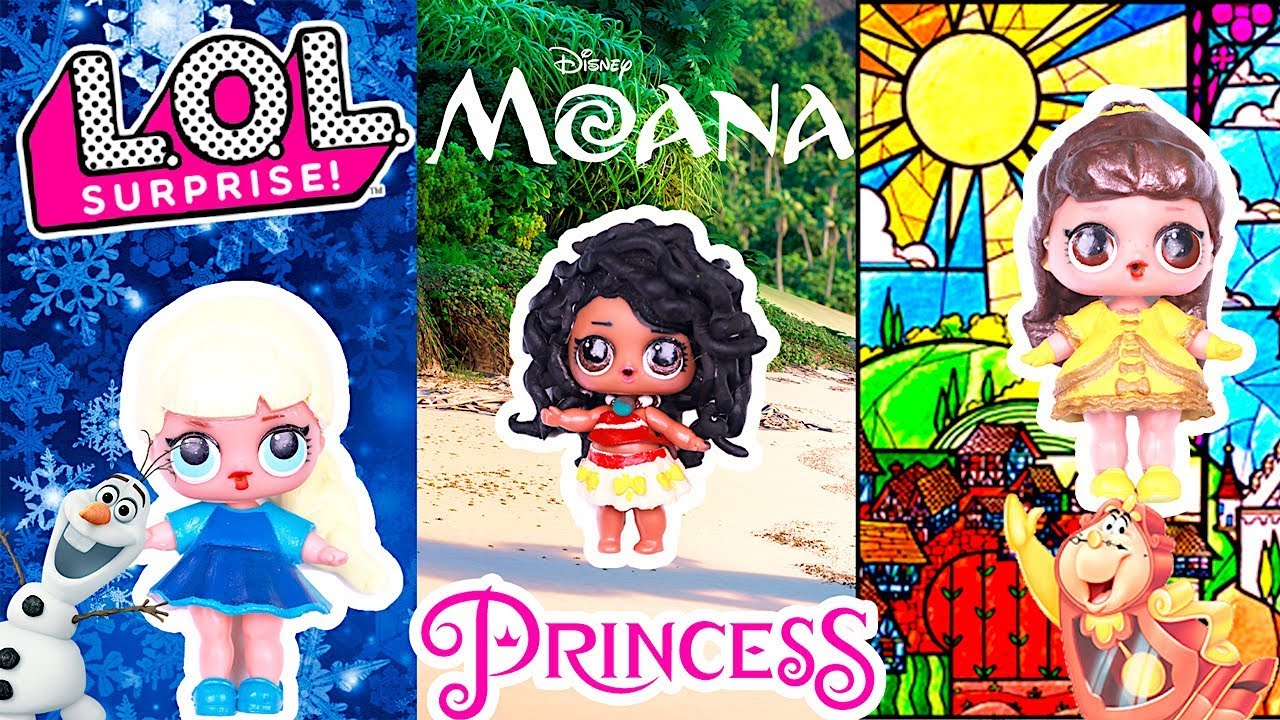 LOL Surprise DOLLS Moana Custom L.O.L Surprise Dolls Series 2 Elsa and Belle DIY Toy Tutorial