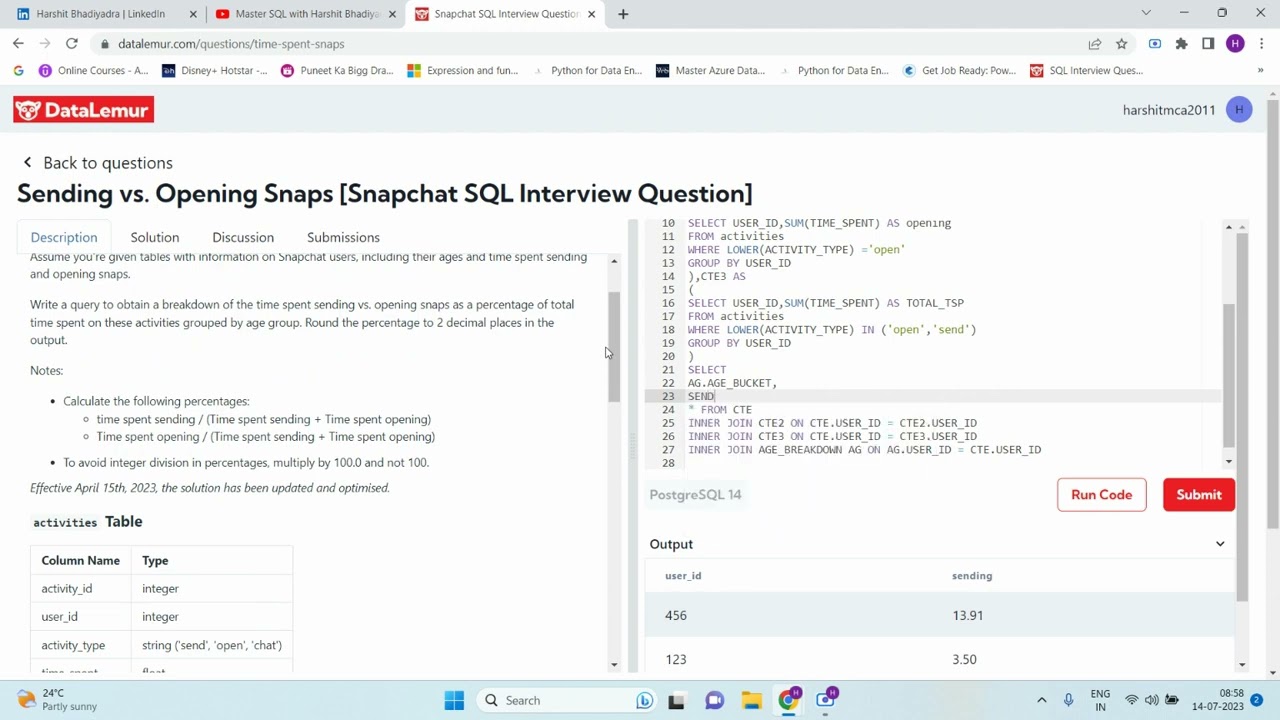 3 Sending vs  Opening Snaps Snapchat SQL Interview Question