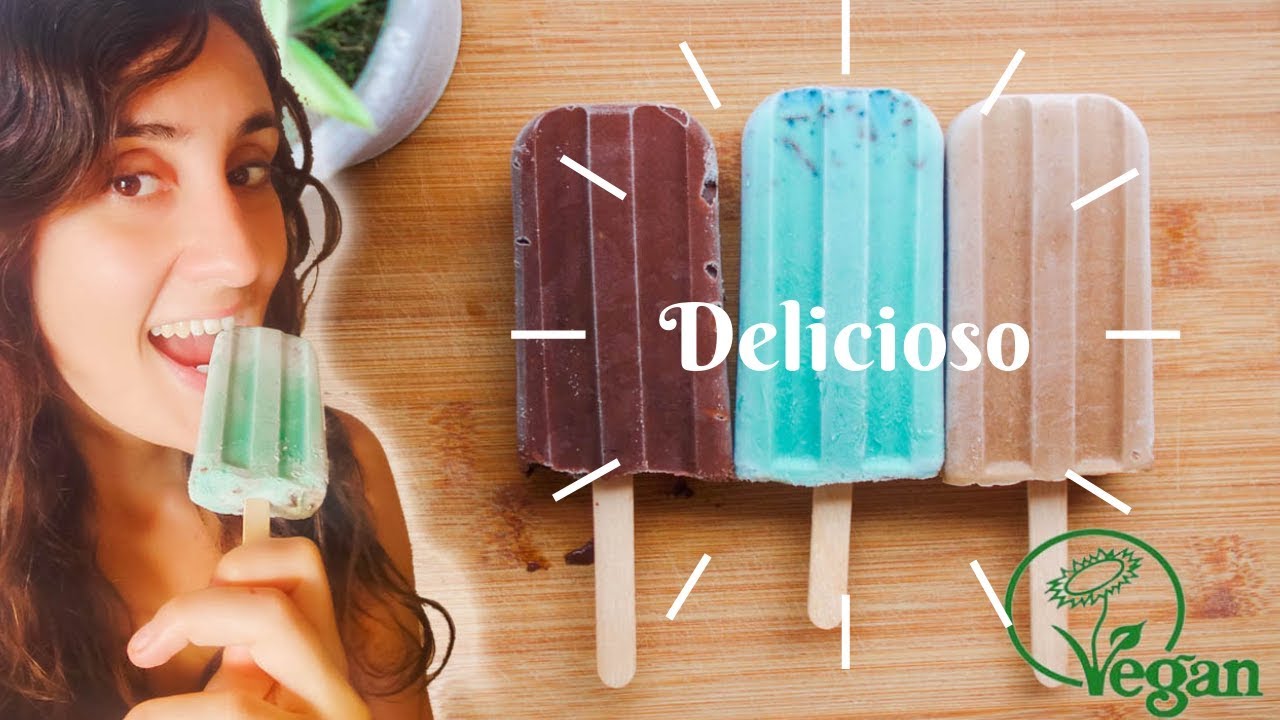 😍Como hacer HELADO vegano CASERO! Paletas/ Polos 🌱 3 SABORES (Menta, chocolate, cacahuete)