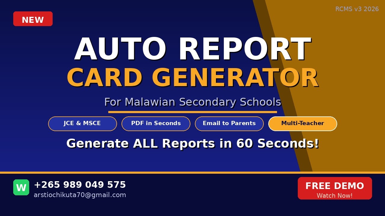 Auto Report Card Generator for Malawi Secondary Schools | JCE & MSCE | PDF in Seconds 2026