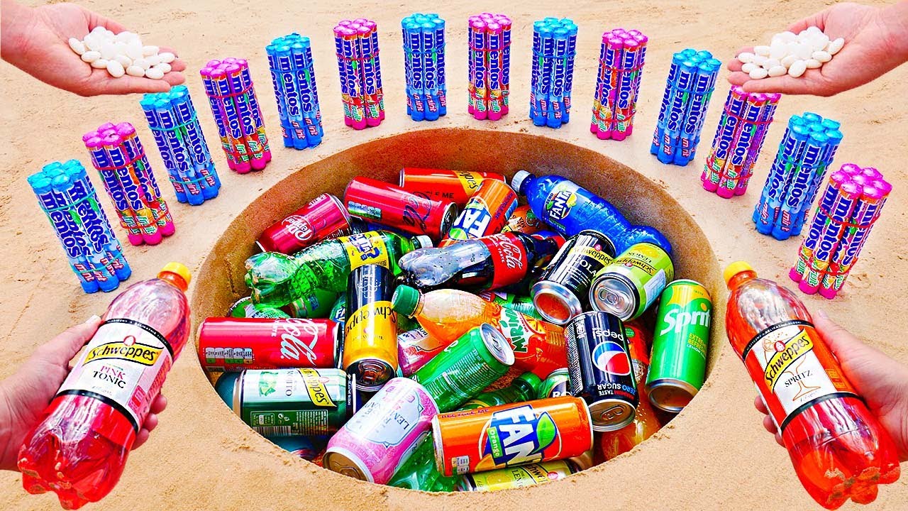 Mix of Schweppes, Coca Cola, Different Fanta, Mirinda and Many Other Sodas vs Mentos Underground
