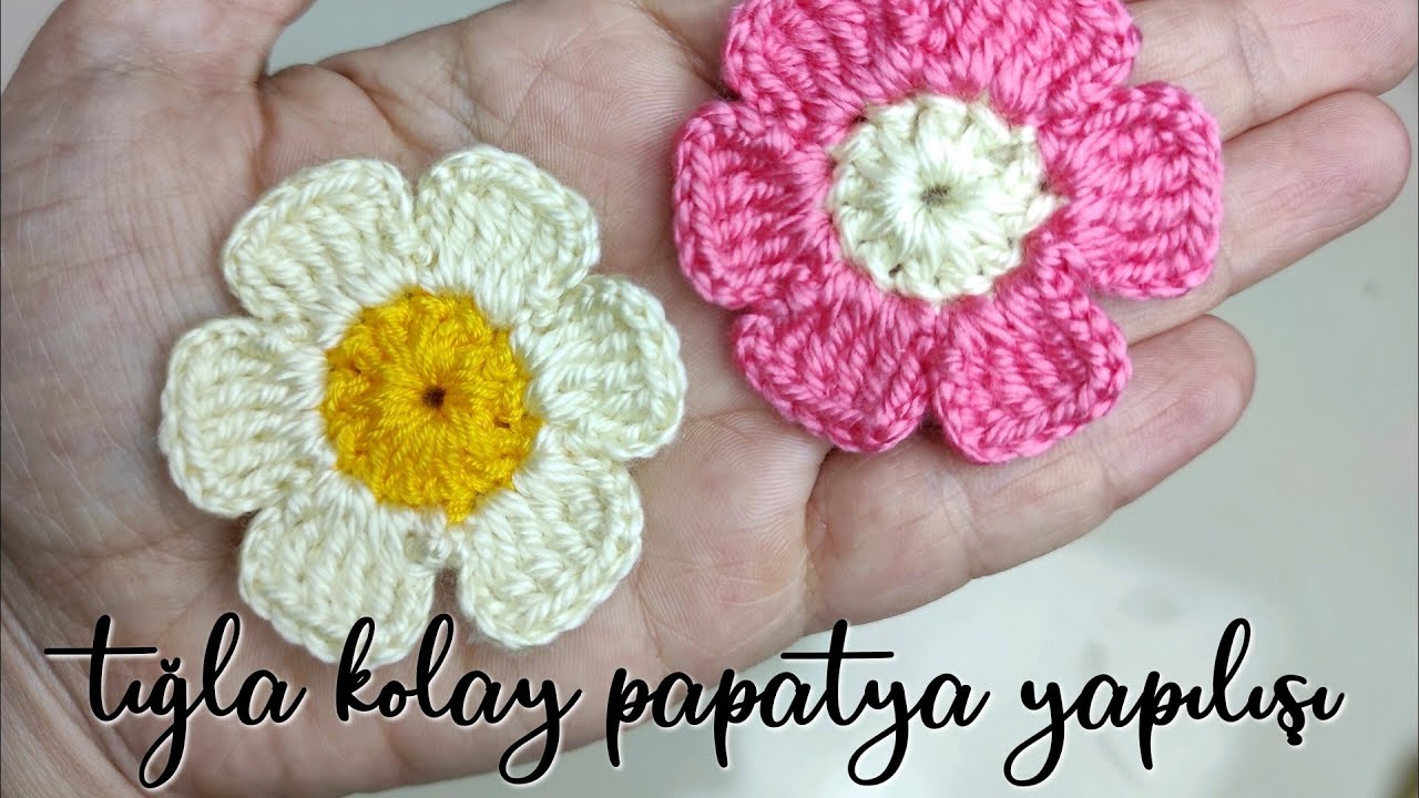 🌼 kolay örgü çiçek yapılışı - knit flower - tığ işi papatya motif yapılışı