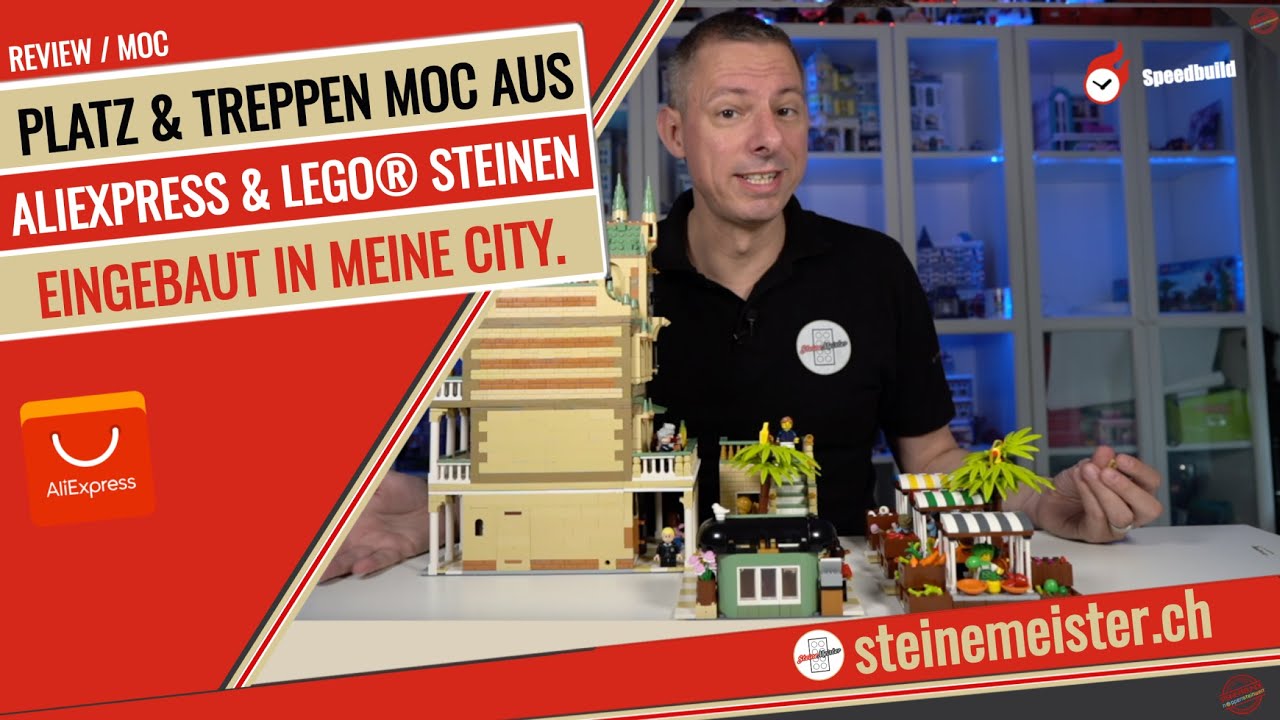 MOC Mosaik Platz, Treppe & Blumenshop 🎦(🫢aus Aliexpress & LEGO®) - 🌇Einbau in Steine Stadt 4