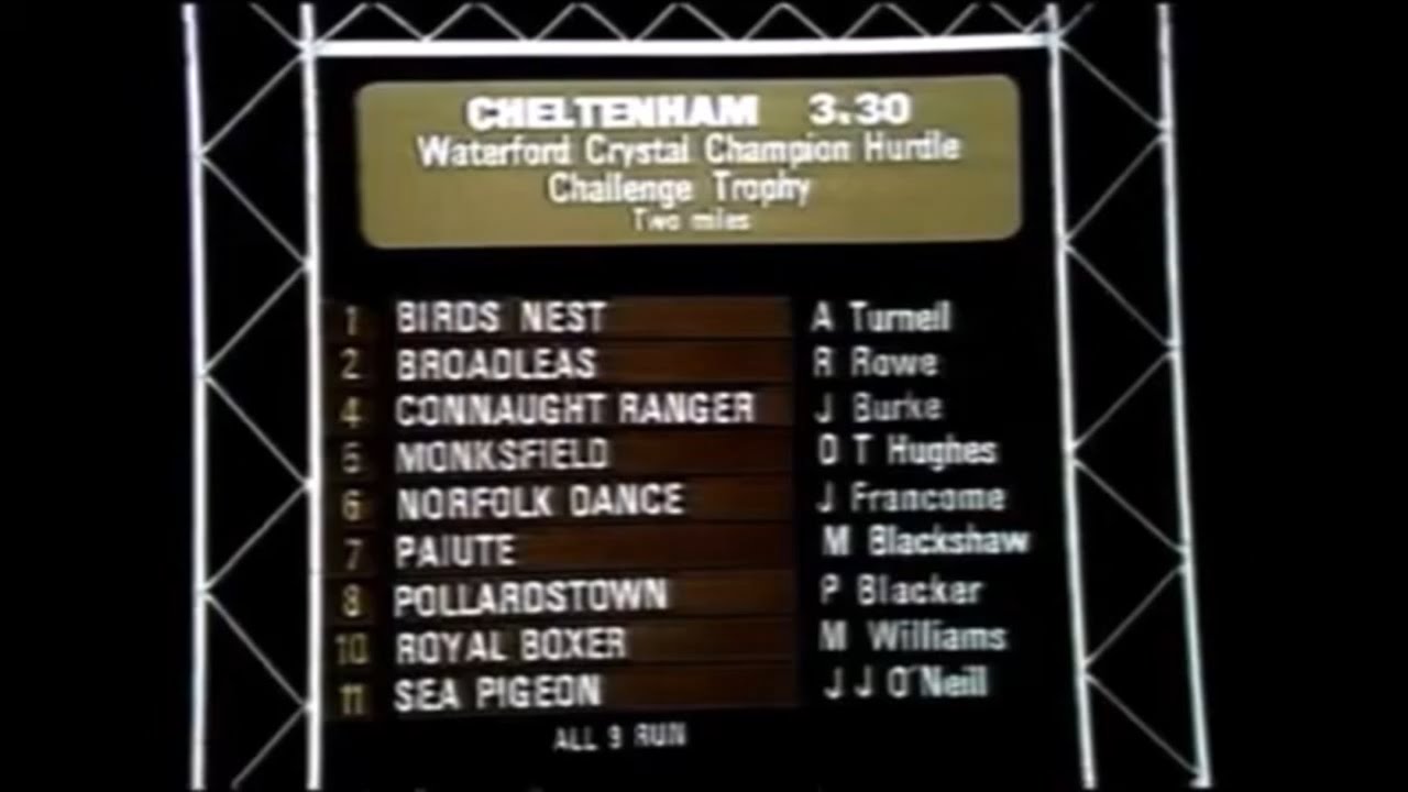 BBC Extended High Quality full coverage.The 1980 Waterford Crystal Champion Hurdle Challenge Trophy.