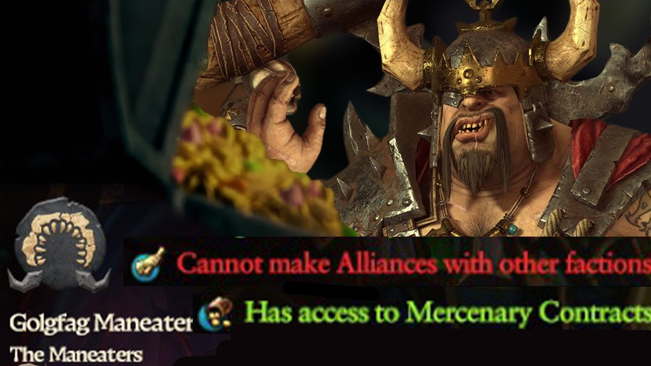 Golgfag Maneater Can't Form Alliances, But Can Be Hired and Paid as a Mercenary for Every Faction