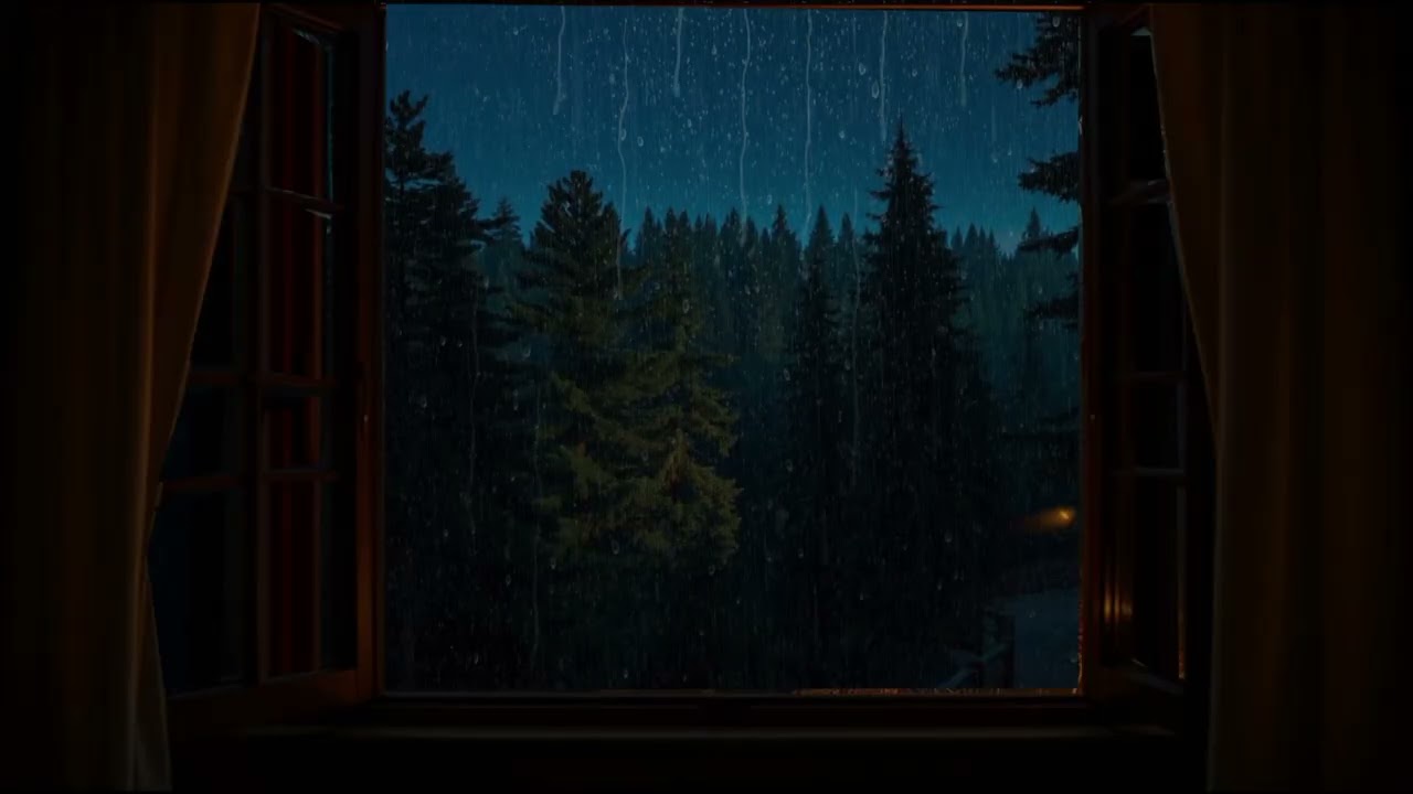 Deep Forest Night Ambience 🌲✨ Peaceful Cabin Window View for Sleep, Relax & Study