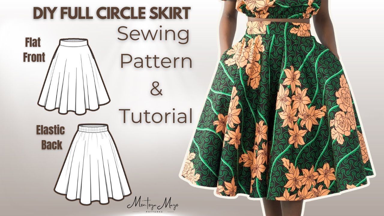 DIY Full Circle Skirt With Flat Front Elastic Back Waistband Pattern Download + Free Sewing Tutorial