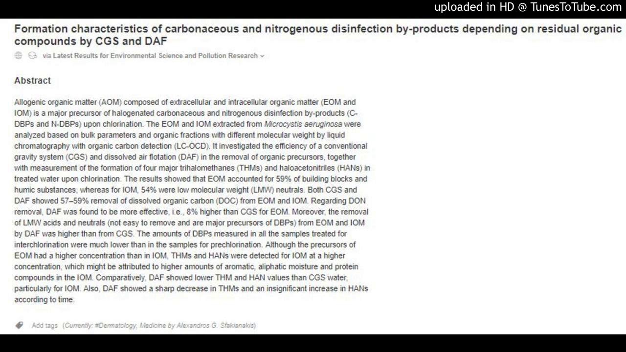 Carbonaceous and nitrogenous disinfection,Residual organic compounds by CGS and DAF