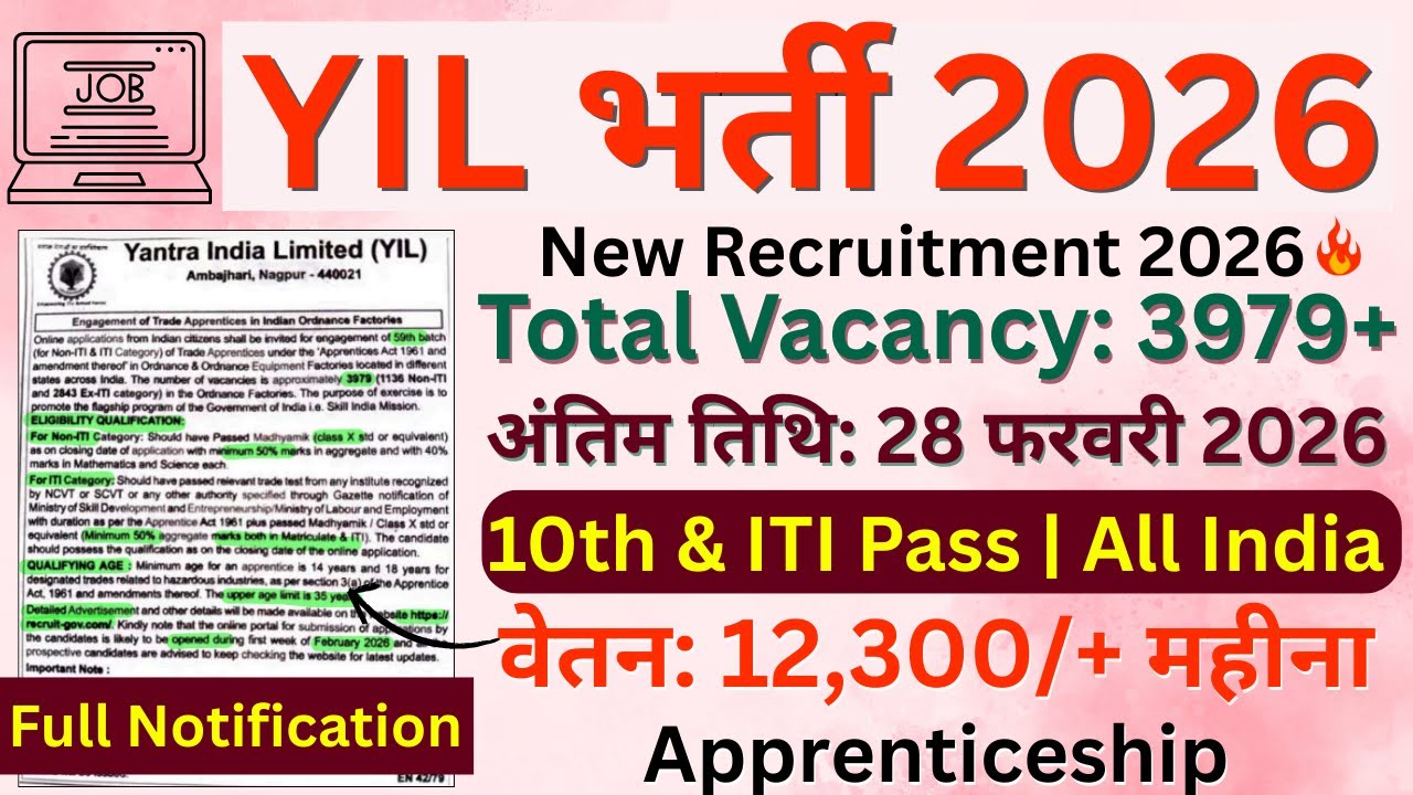 Yantra India YIL Trade Apprentices Recruitment 2026 | Apply Online for 3979 Posts