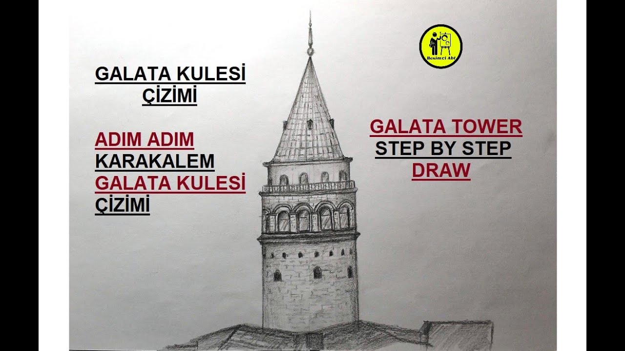 GALATA KULESİ ÇİZİMİ / ADIM ADIM KARAKALEM KOLAY GALATA KULESİ ÇİZİMİ