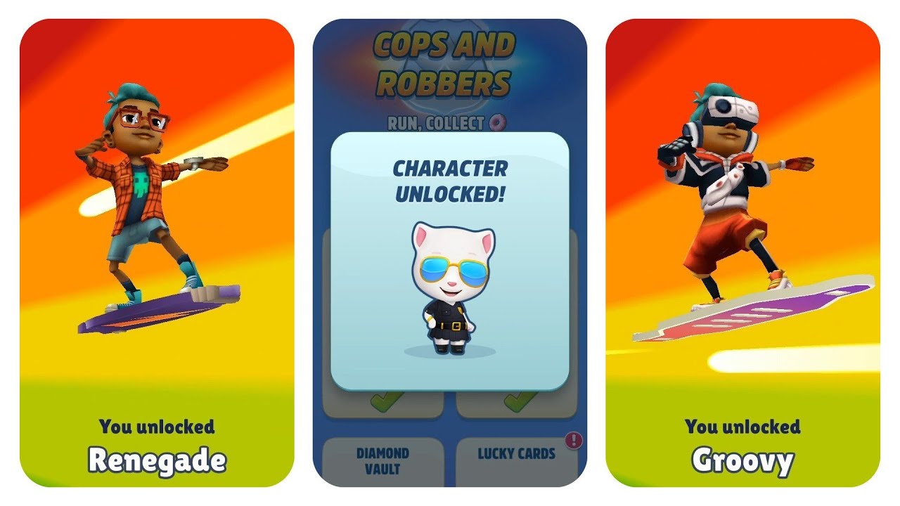 Talking Tom Gold Run Unlocking Agent Angela versus Subway Surfers