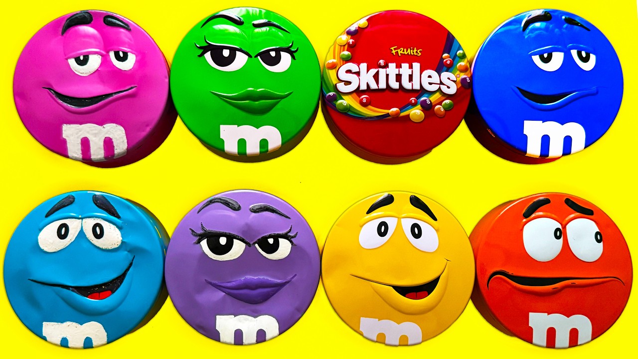 Satisfying Video | Amazing Unpacking Rainbow Skittles and Tasty M&M'S Candy From Funny Tins ASMR