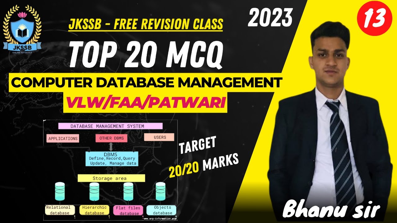 Top 20 MCQ on Computer Database Management system for jkssb exam by Bhanu sir.