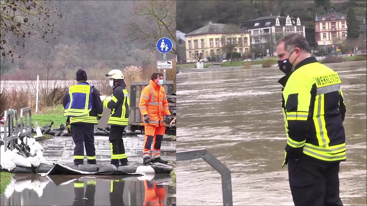 Feuerwehr kämpft gegen Hochwasser in Traben-Trabach
