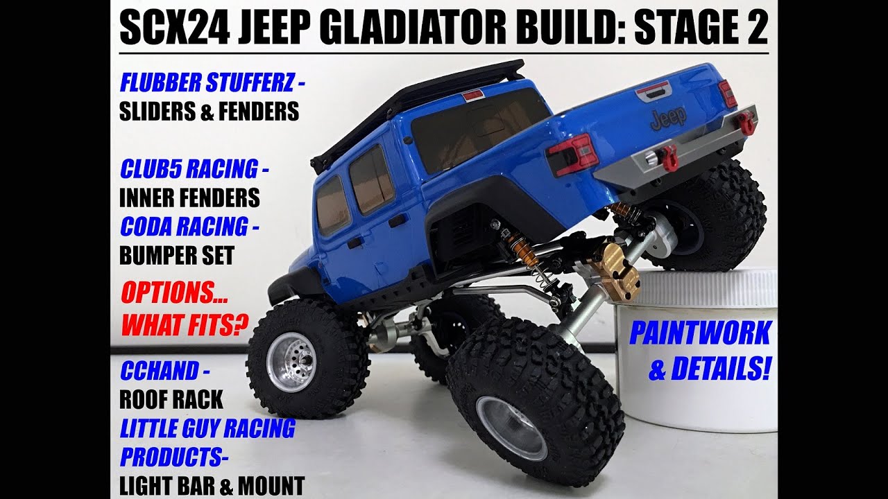 SCX24 JEEP GLADIATOR BUILD: STAGE 2 - BUMPERS, LIGHT BAR, ROOF RACK, FENDERS, SLIDERS, PAINT/DETAILS