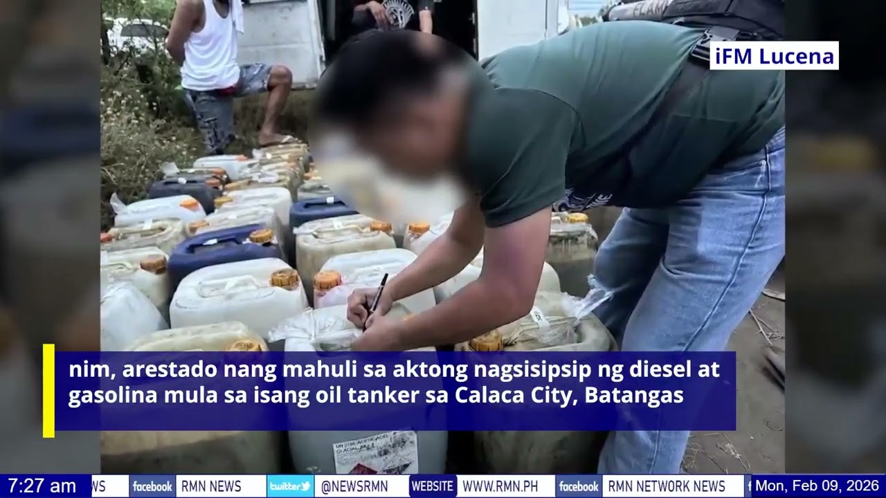 6 arestado, huli sa aktong nagsisipsip ng gasolina sa isang oil tanker sa Calaca City, Batangas
